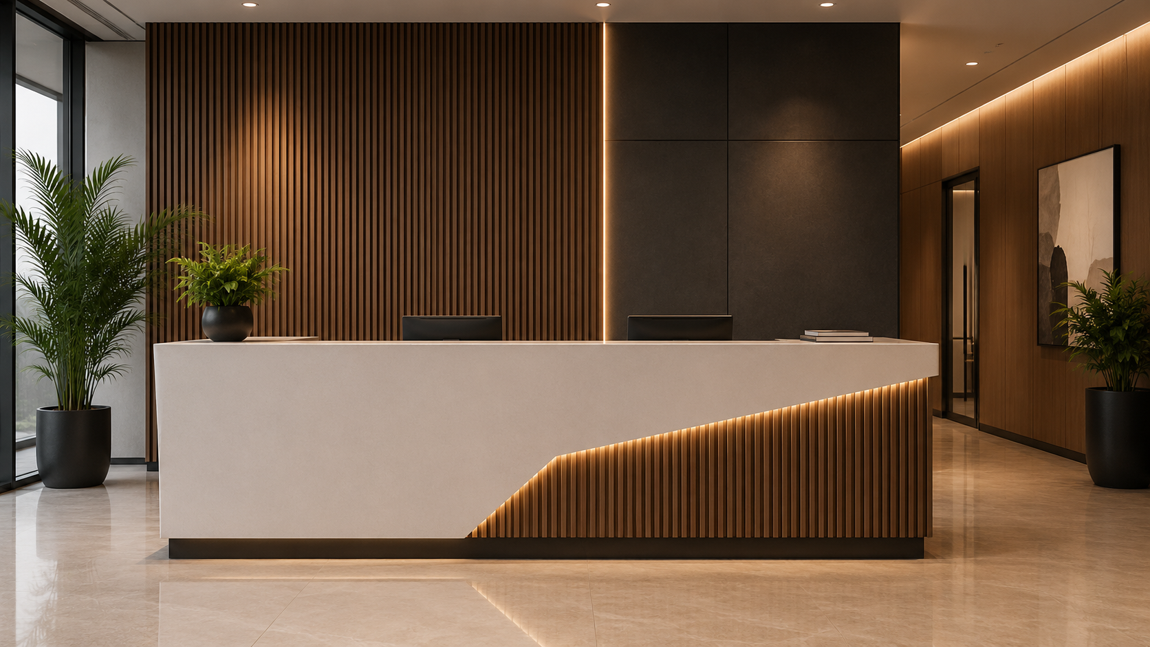 Acrylic solid surface lobby reception counter